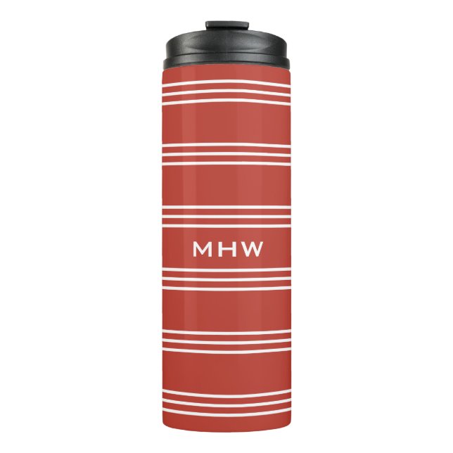 Tomato Red Stripes Custom Monogramm Tumbler Thermosbecher (Vorderseite)