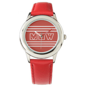 Tomato Red Stripes kundenspezifische Monogramm-Uhr Armbanduhr