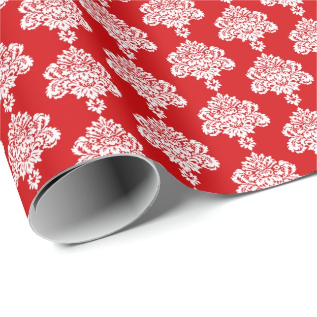 Tomato Red | Weißes Damaskop-Papier Geschenkpapier (Rolleneckpunkt)