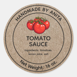 Tomato Sauce Jar Label Kraft Papierstil Runder Aufkleber