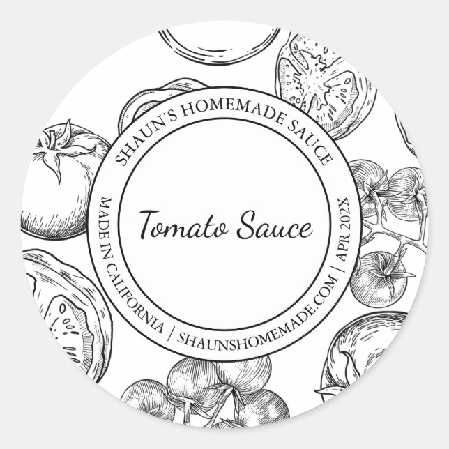 Tomato Sauce Sketch Modernes Label Runder Aufkleber (Vorderseite)