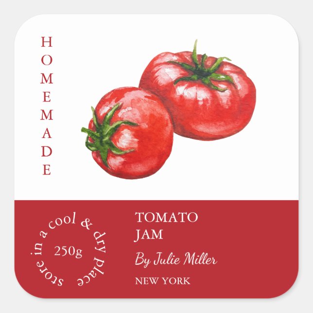 Tomato Small Business Label Quadratischer Aufkleber (Vorderseite)