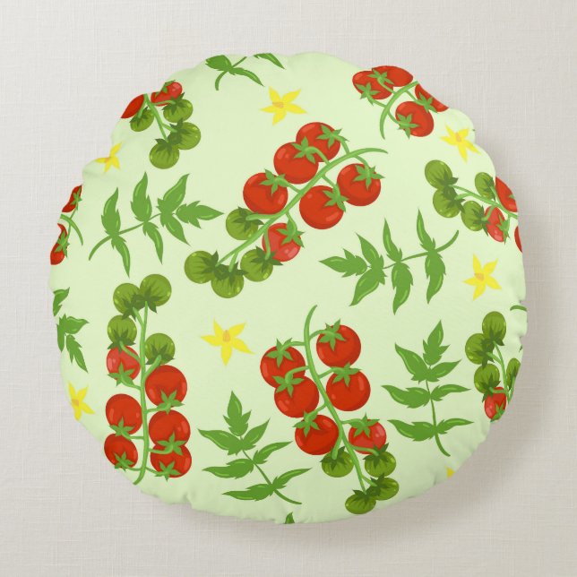 Tomato Tango: Vintager Gemüseaufdruck Rundes Kissen (Vorderseite)