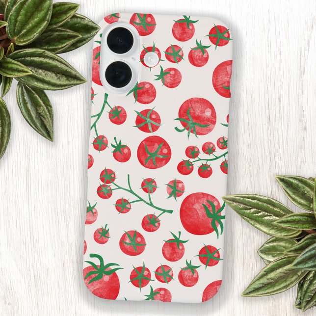 Tomato Wasserfarbe Mittelmeer Sommermuster Case-Mate iPhone Hülle (Fun Mediterranean summer watercolor tomato pattern cell phone cover)