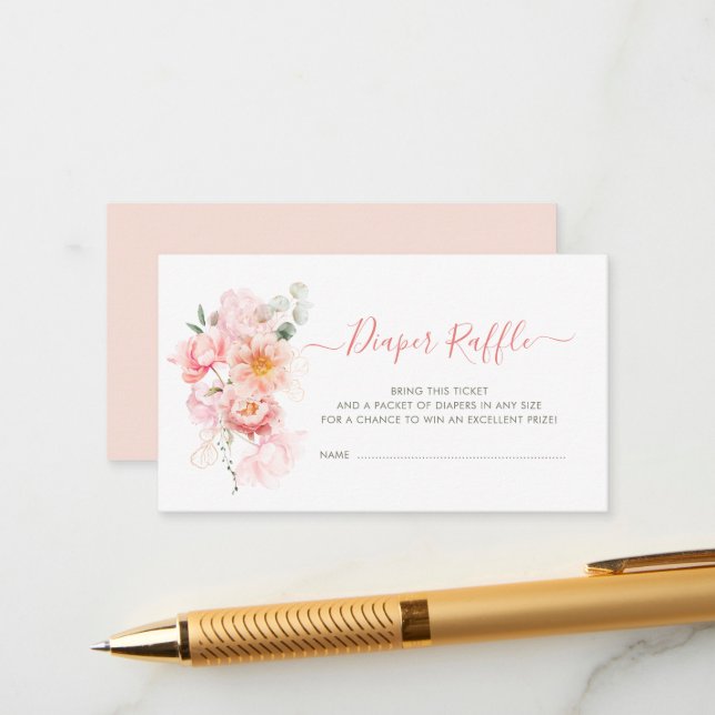 Tombola in blütenrosa Blütenblätterkarte Begleitkarte (Vorderseite/Rückseite Beispiel)