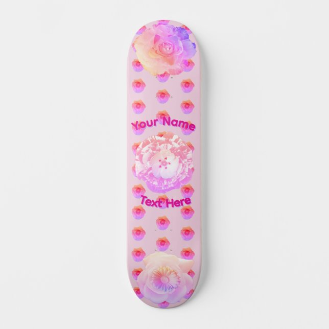 Tomboy Pink Boho Blumen Skateboard (Vorderseite)