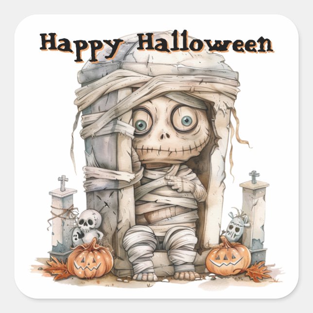 Tombside Trouble - Mama Mischief & Mini Monster Quadratischer Aufkleber (Vorderseite)
