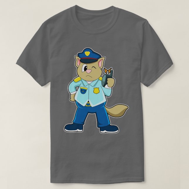 Tomcat als Polizeibeamter mit Uniform-Mikrofon T-Shirt (Design vorne)