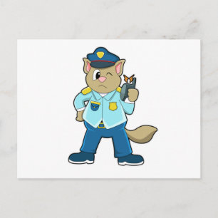 Tomcat als Polizist mit Uniform & Mikrofon Postkarte