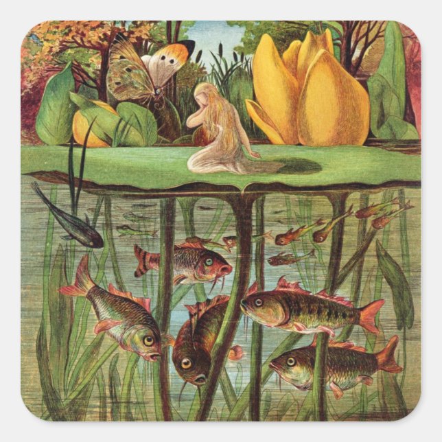 Tommelise ist sehr trostlos auf dem Lilienblatt, Quadratischer Aufkleber (Vorderseite)