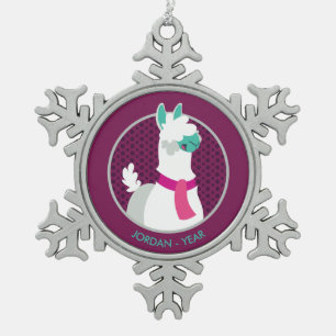 Tommy das Lama Schneeflocken Zinn-Ornament