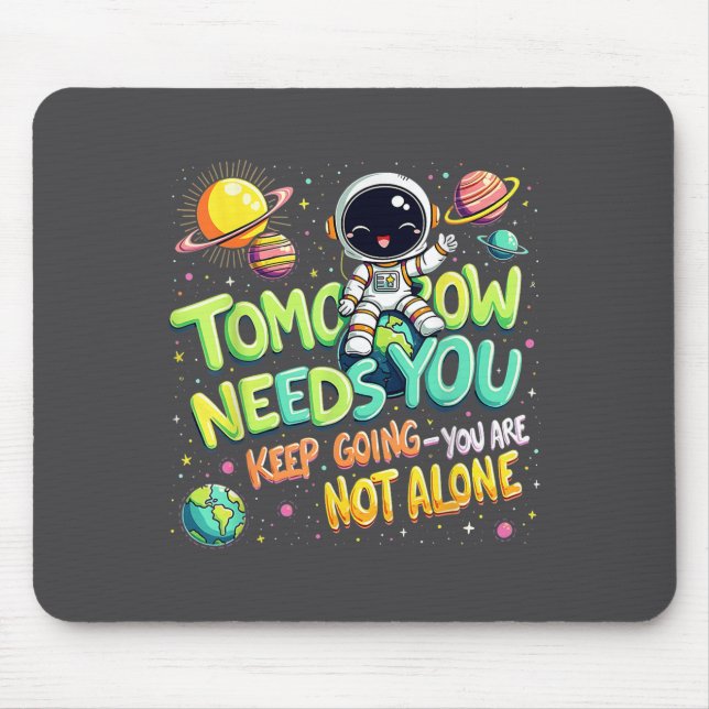 Tomorrow Needs You Motivational Space Astronaut Gr Mousepad (Vorne)