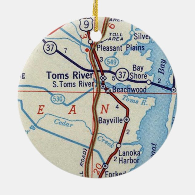 Toms River NJ Map Keramik Ornament (Hinten)