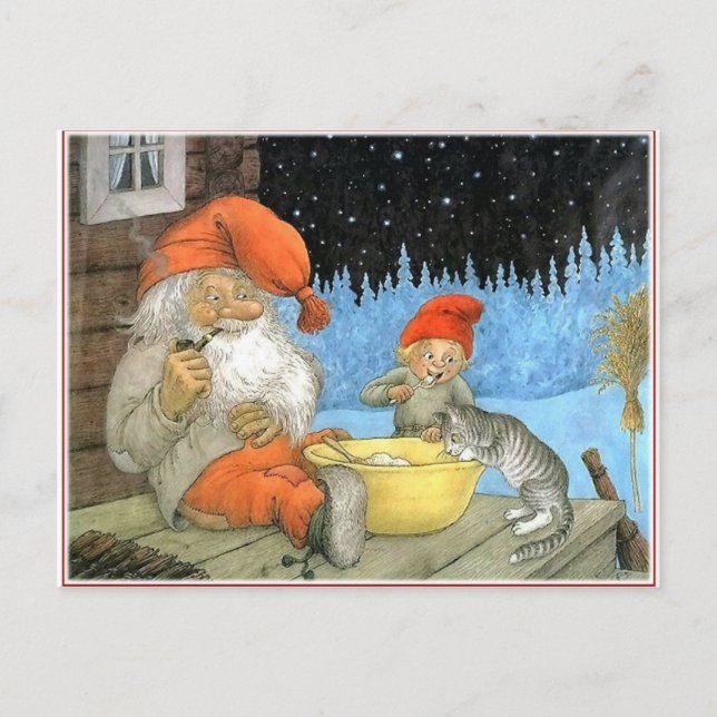 Tomte Nisse, alias Weihnachtsmann Feiertagspostkarte (Vorderseite)