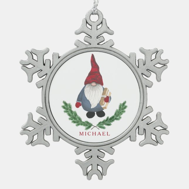 Tomten Weihnachtsschneeflocken Schneeflocken Zinn-Ornament (Vorderseite)