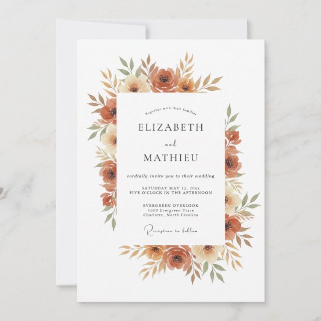 Ton-Blüten-Hochzeit Einladung (Vorderseite)