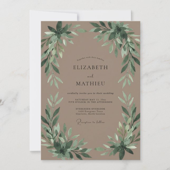Ton Emerald Laub Eukalyptus Hochzeit Einladung (Vorderseite)