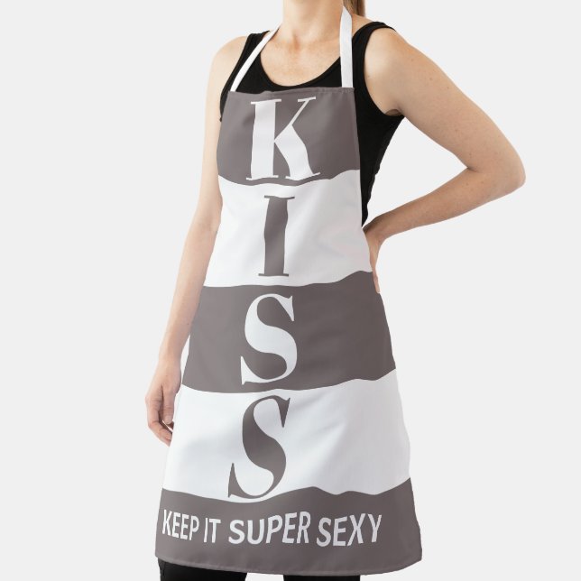 Ton grau und weiß Behalt It Super Sexy KISS Schürze (InSitu)