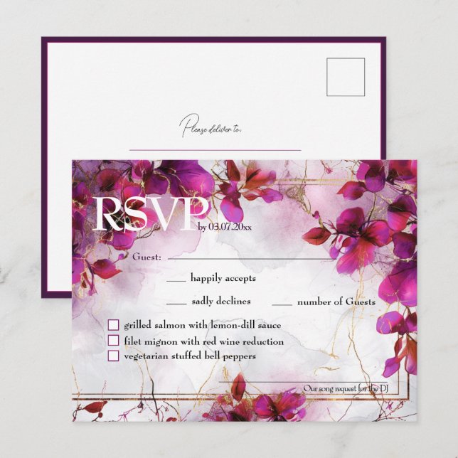 Ton & Menü Fuchsia Verzauberung: Wasserfarbe Postkarte (Vorne/Hinten)