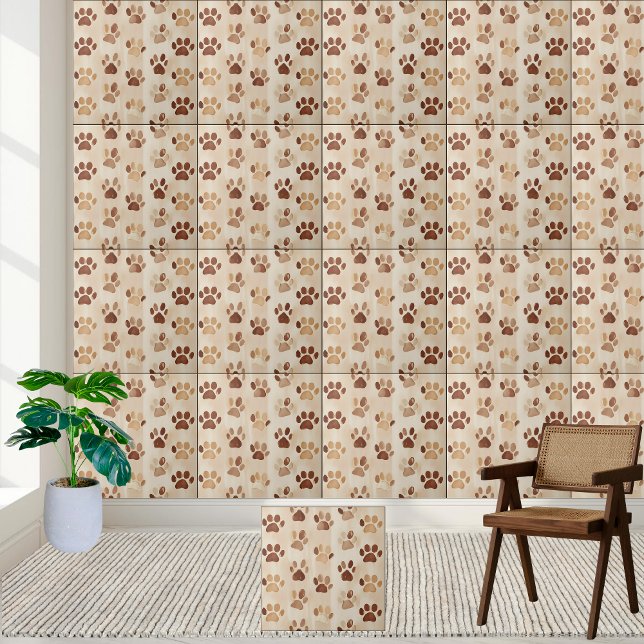 Ton-Pad-Druckmuster-Tile Fliese (Neutral Tone Paw Print Pattern Tile)