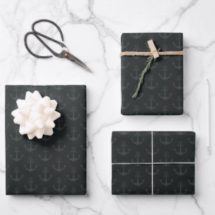 Tonal Anchors auf Schwarz Geschenkpapier Set