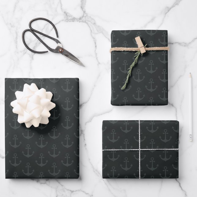 Tonal Anchors auf Schwarz Geschenkpapier Set (Vorderseite)