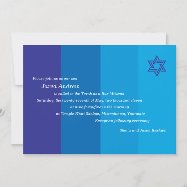 Tonal Blue Bar Mitzvah Einladung (Vorderseite)