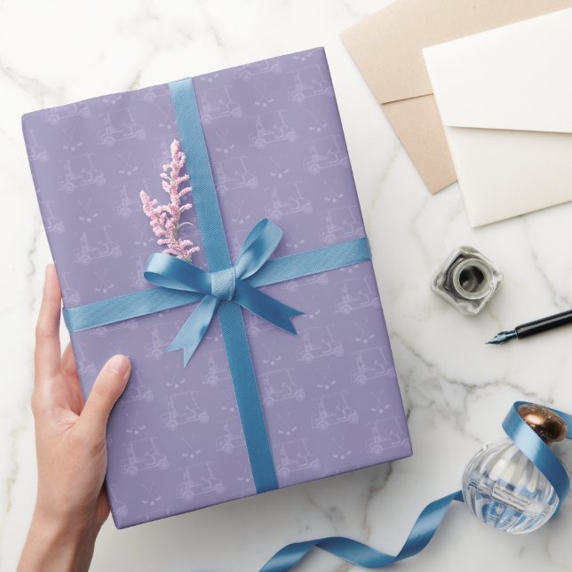 Tonal Golfkarren & Schläger auf Hellgrau Indigo Geschenkpapier (Schenken)
