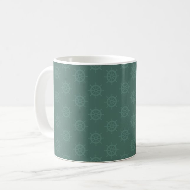 Tonales Schiffssteuer auf dunkelgrauem Türkis Kaffeetasse (Vorderseite Links)