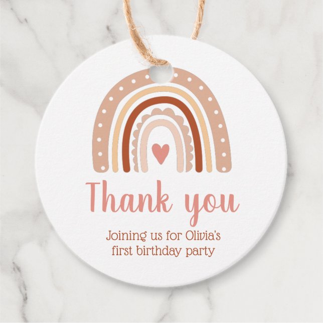 Tone Boho Rainbow Birthday Party Danke Geschenkanhänger (Vorderseite)