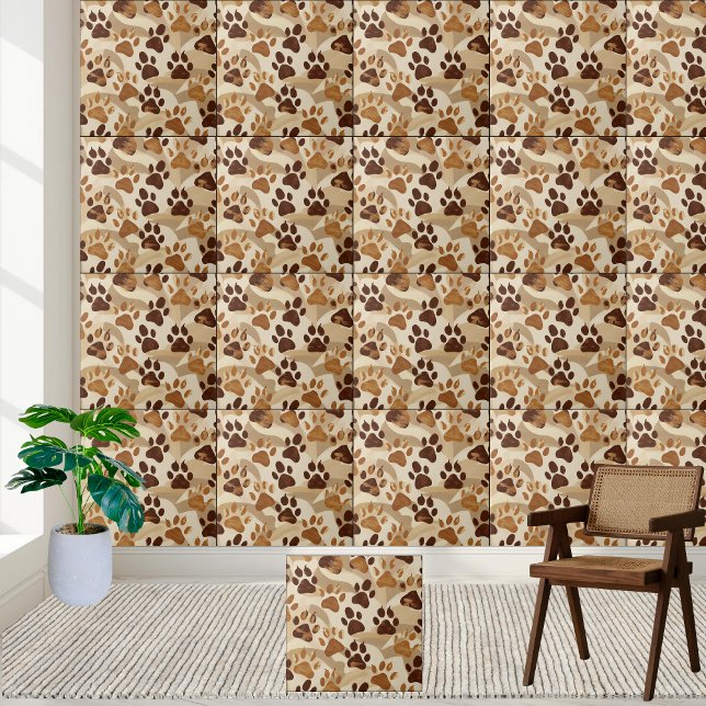 Tone-Papier-Muster-Tile der neutralen Erde Fliese (Neutral Earth Tone Paw Print Pattern Tile)