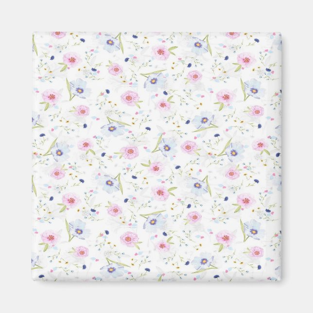 Töne rosa und blaue Blumen auf weiß Magnet (Vorne)