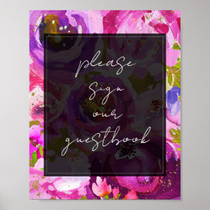 Töne von Rosa Lila Lebendige Florale Gästebuch-Sig Poster