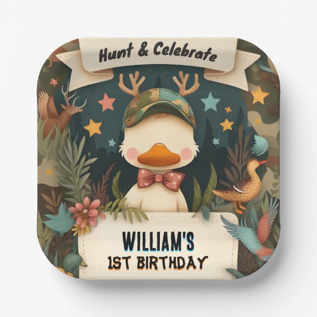 Tone Wild Camouflage Oh Deer Enck Jagd 1. Geburtst Pappteller (Vorderseite)