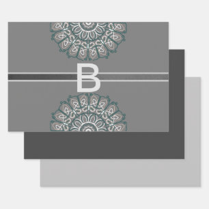 Toned Trendy Silber-Grau Laced Monogram Geschenkpapier Set