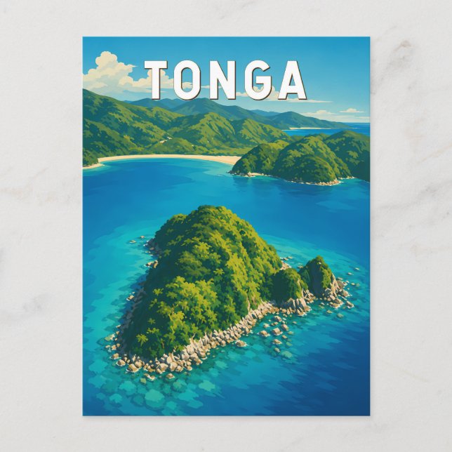 Tonga Illustrations Reise Kunst Vintage Postkarte (Vorderseite)