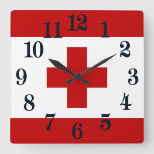 Tonga Island Flag Rotes Kreuz Quadratische Wanduhr