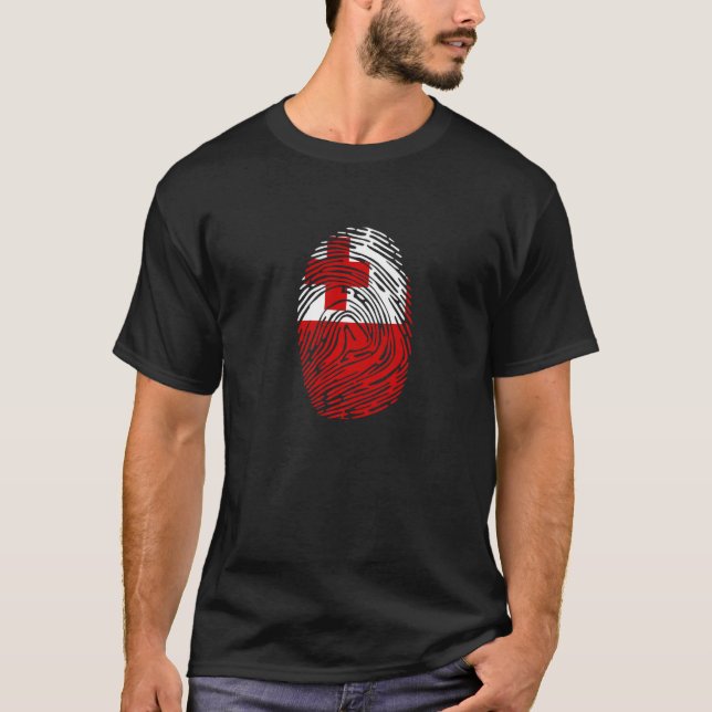 Tonga Länderflagge Fingerprint DNA T-Shirt (Vorderseite)