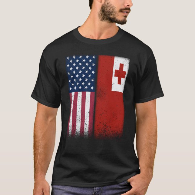 Tonga Tongan American Flags Proud USA Tonga T-Shirt (Vorderseite)