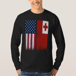 Tonga Tongan American Flags Proud USA Tonga T-Shirt