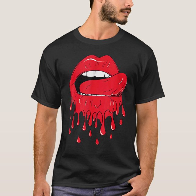 Tongue Licking Red Melting Lips Vintage T-Shirt (Vorderseite)
