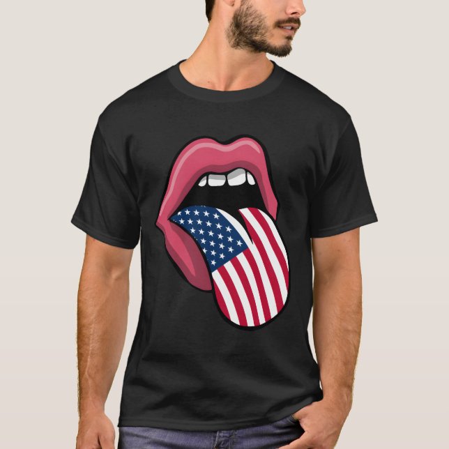 Tongue Lips Patriotic Usa Flag 4Th Of July Merica T-Shirt (Vorderseite)