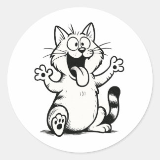 "Tongue Out, Paws Up!" – Funny Cartoon Cat Runder Aufkleber