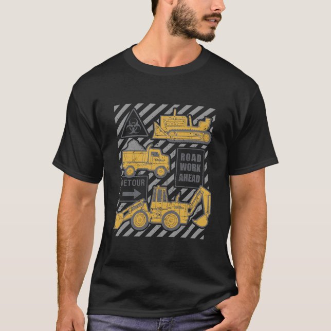 Tonka Trucks Road Work Ahead Construction Sign T-Shirt (Vorderseite)
