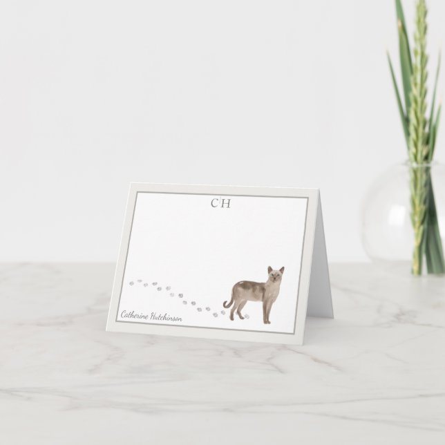 Tonkinese Kat Grau Border Monogram Name Note Card Dankeskarte (Vorderseite)