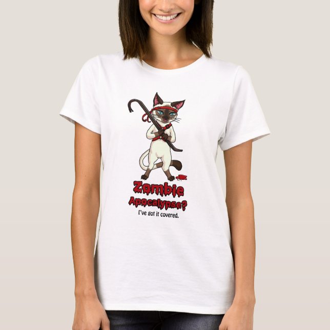 Tonkinese Katze mit Brechstangenzombie Slayer T-Shirt (Vorderseite)