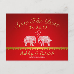 TONNEN LIEBE-Elefant Couple Indian Save the Date Ankündigungspostkarte