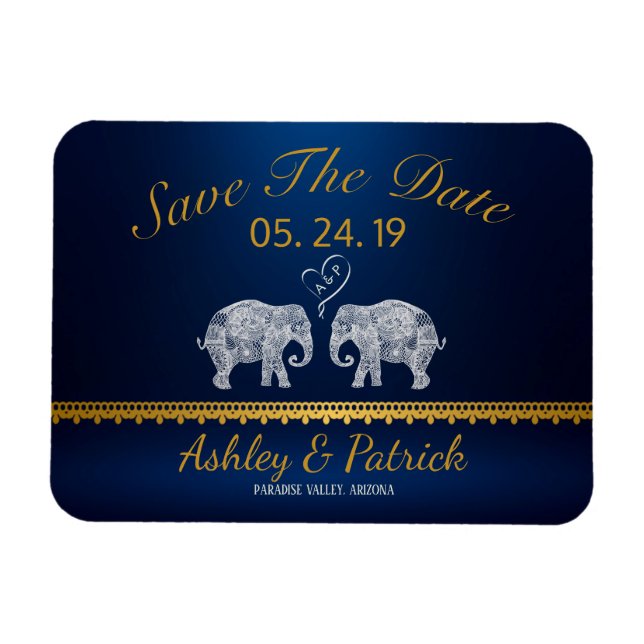 TONNEN LIEBE - Elefant Couple Indian Save the Date Magnet (Horizontal)