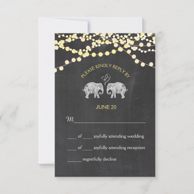 TONNEN LIEBE/Elephant Chalkboard Lights UAWG RSVP Karte (Vorderseite)