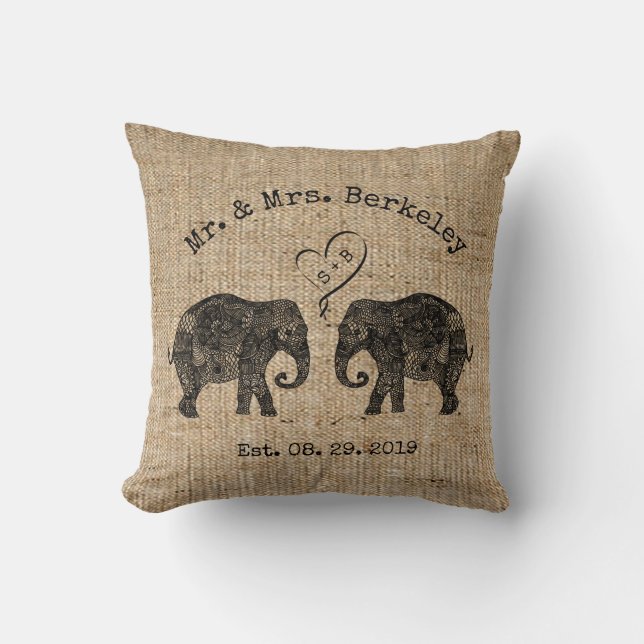 TONNEN LIEBE | Elephant Couple Custom Wedding Gift Kissen (Vorderseite)